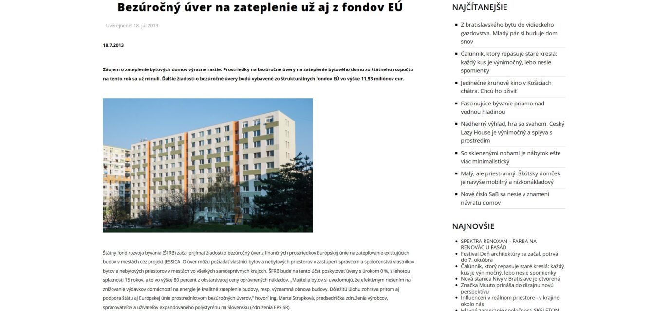 stavebnictvoabyvanie.sk 07/2013: Bezúročný úver na zateplenie už aj z fondov EÚ
