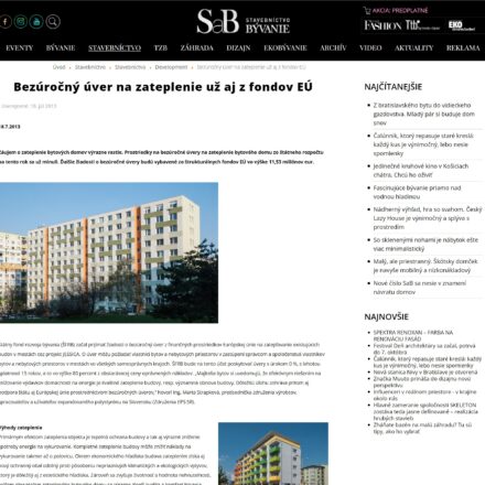 stavebnictvoabyvanie.sk 07/2013: Bezúročný úver na zateplenie už aj z fondov EÚ