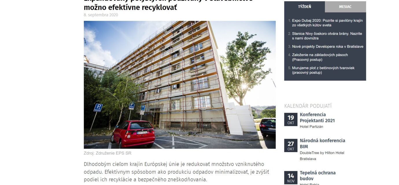 Expandovaný polystyrén používaný v stavebníctve možno efektívne recyklovať