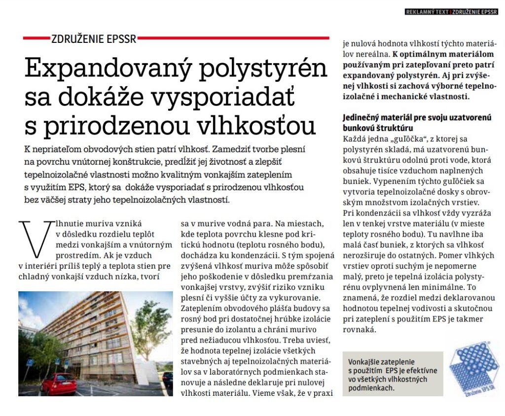 Expandovaný polystyrén sa dokáže vysporiadať s prirodzenou vlhkosťou