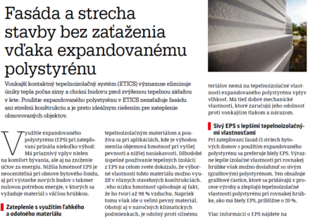 Fasáda a strecha stavby bez zaťaženia vďaka expandovanému polystyrénu