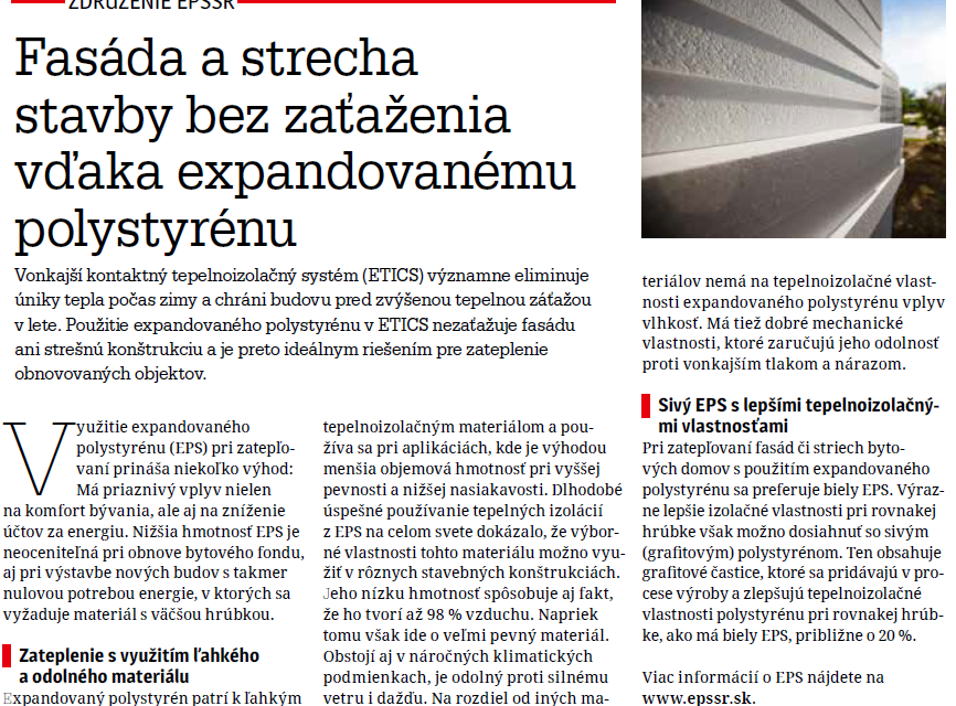Fasáda a strecha stavby bez zaťaženia vďaka expandovanému polystyrénu