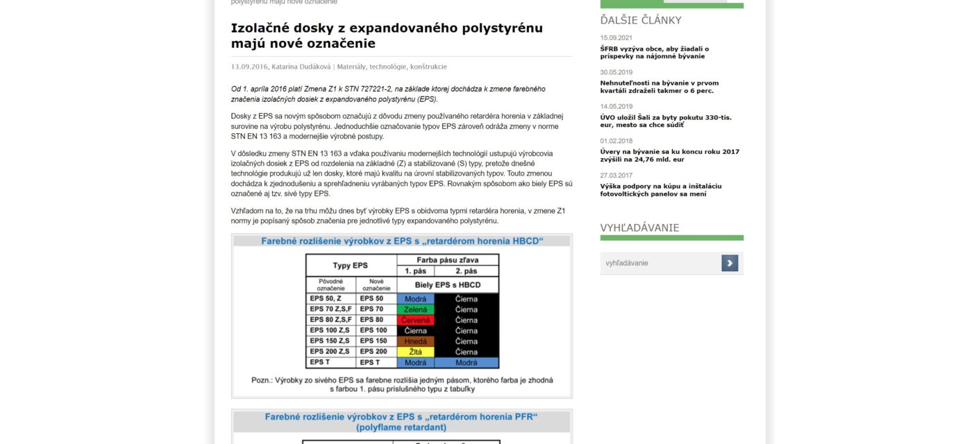 Izolačné dosky z expandovaného polystyrénu majú nové označenie