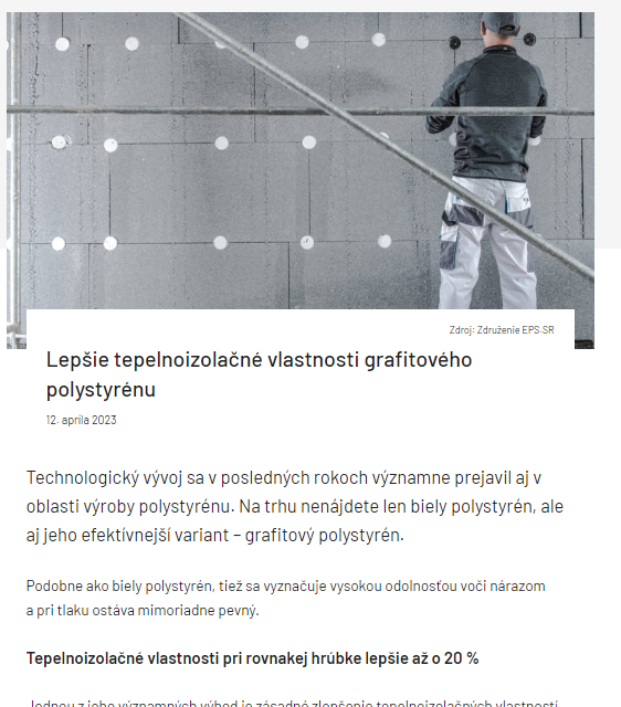 Lepšie tepelnoizolačné vlastnosti grafitového polystyrénu