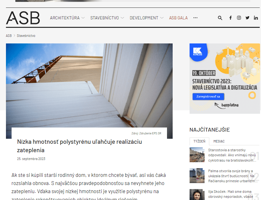 Nízka hmotnosť polystyrénu uľahčuje realizáciu zateplenia