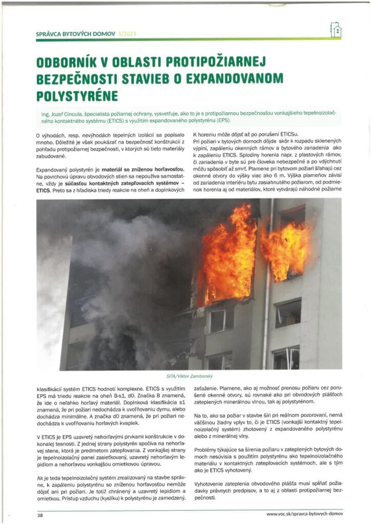 Odborník v oblasti protipožiarnej bezpečnosti stavieb o expandovanom polystyréne