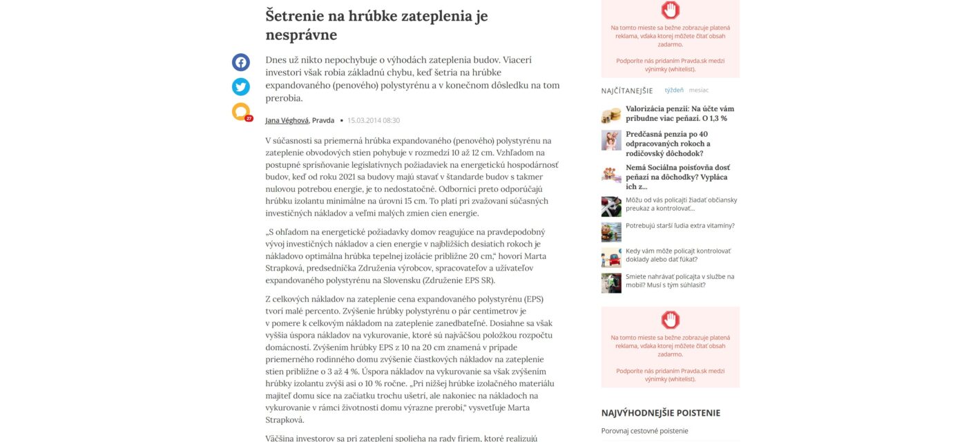 www.byvanie.pravda.sk 03/2014: Šetrenie na hrúbke zateplenia je nesprávne