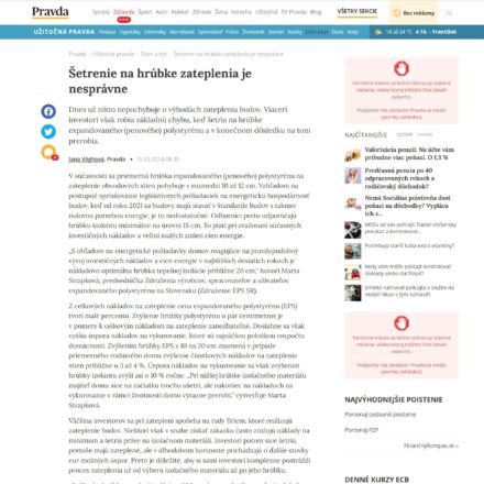 www.byvanie.pravda.sk 03/2014: Šetrenie na hrúbke zateplenia je nesprávne