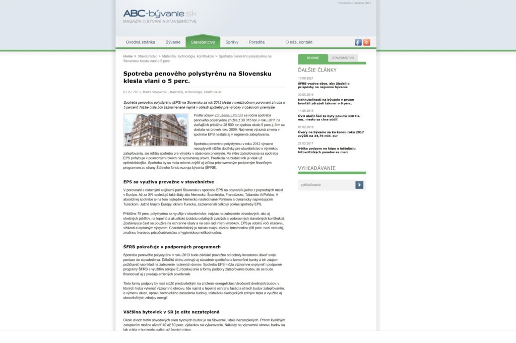 Spotreba penového polystyrénu www. abc -bývanie