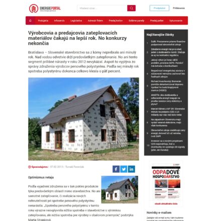 www.energie-portal.sk 02/2013: Výrobcovia a predajcovia zateplovacích materiálov čakajú na lepší rok. No konkurzy nekončia