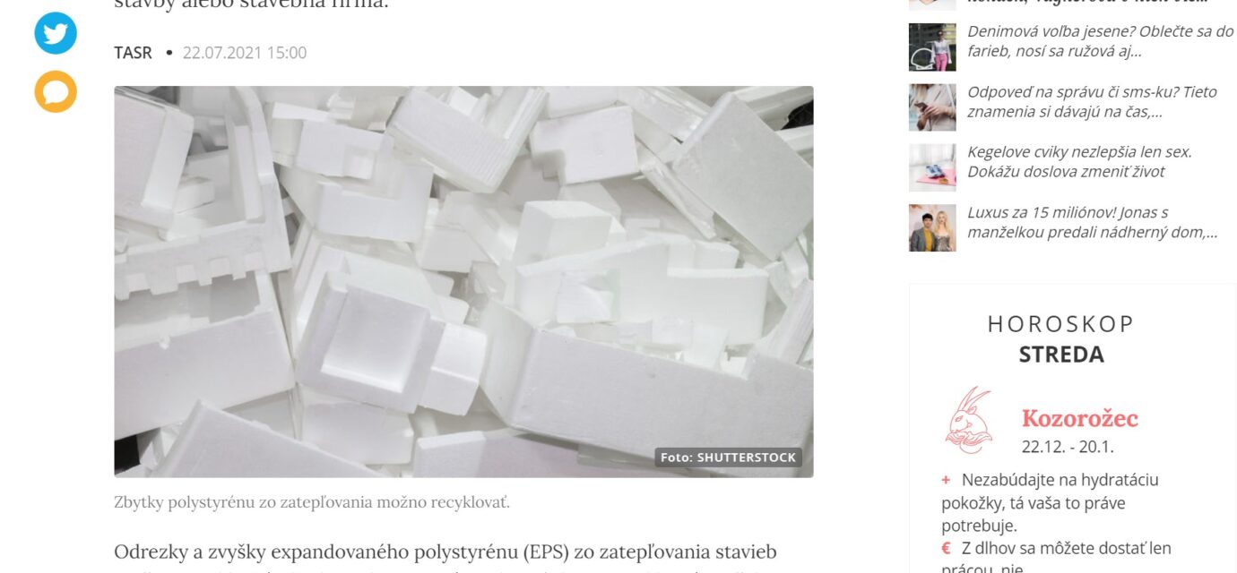 Zbytky polystyrénu zo zatepľovania možno recyklovať