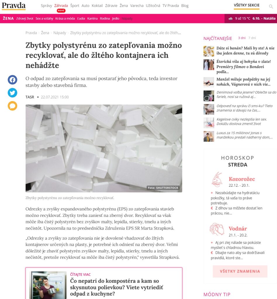Zbytky polystyrénu zo zatepľovania možno recyklovať